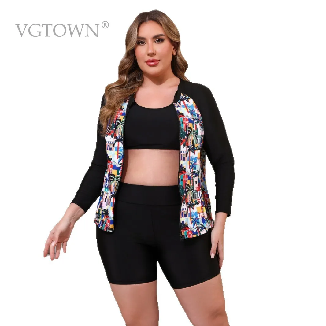 2026 New Trendy Swimwear Tropical Plants Printed Women Plus Size Tankini Swimsuit 3 Piece Big Size Bathing Suits and Shorts