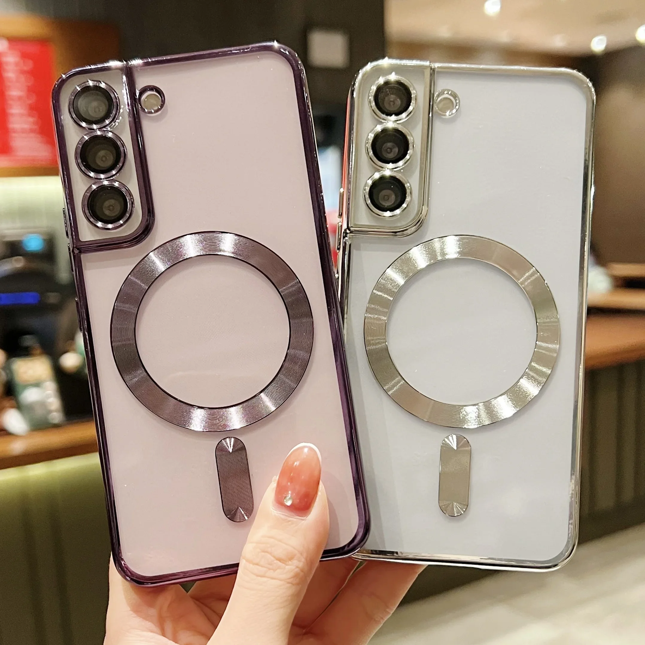 Luxury Plating Clear Magnetic For Magsafe Wireless Charge Case For Samsung Galaxy S20 S21 S22 S23 S24 Ultra Plus Silicone Cover
