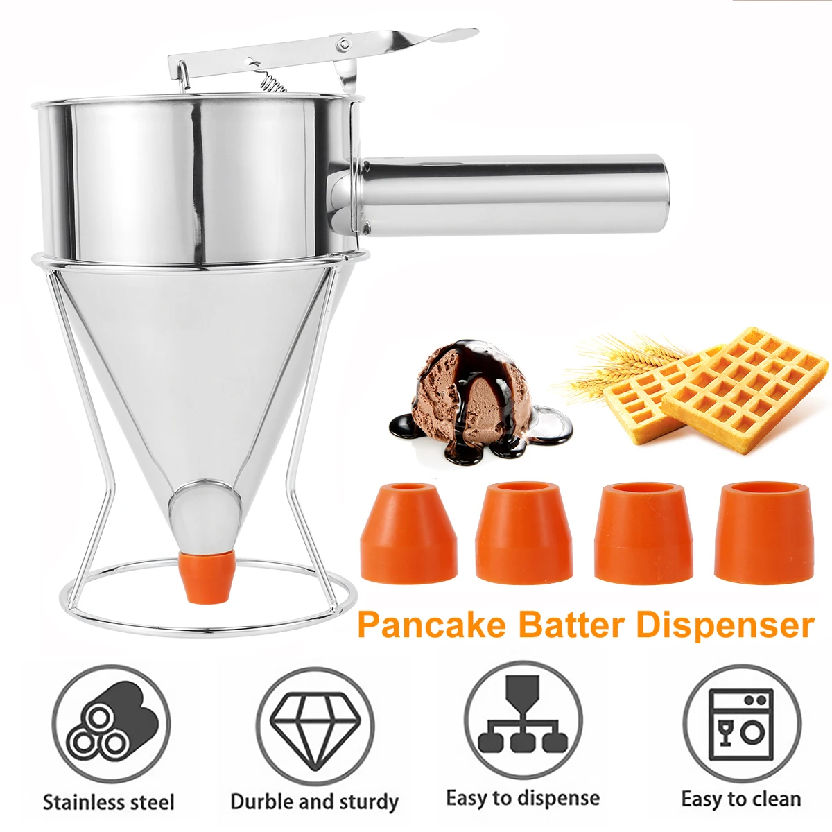 Pancake Batter Dispenser Multi-Caliber Stainless Steel Funnel Dispenser with Stand Cupcakes Baking Maker Tools Kitchen Gadgets