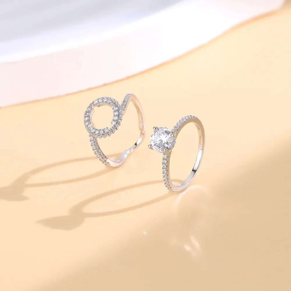 

New S925 pure silver micro inlaid round bag full diamond ring for women, fashionable light luxury jewelry, wedding jewelry