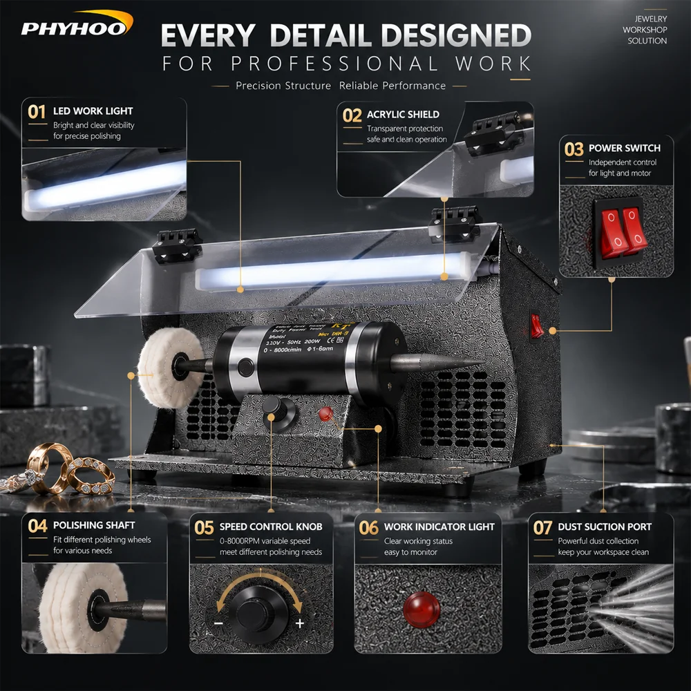 ماكينة تلميع المجوهرات PHYHOO - مراجعة Jewelry Polisher Buffer Machine وسعره