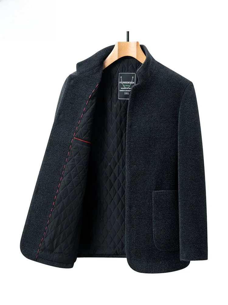 

Thiened Cotton Woolen Tweed Jaet Stand Collar Winter Coat for Middle-Aged And ly Men Busin Sle Stand Fit Coat