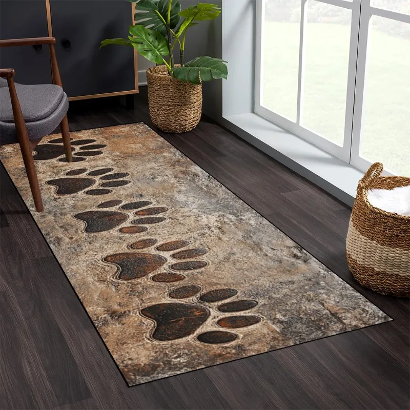 VIKAMA Dog Paw Print Runner Rug, Non-Slip Washable Hallway Mat, Wood Grain Design Floor Carpet for Entryway Home Decor