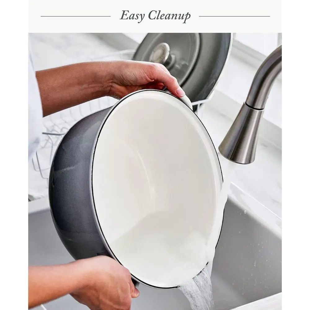 7QT Round Dutch Oven Casserole Pot with Lid, European Crated Enameled Iron Stockpot, Induction & All Cooktops, Braising, Stews,