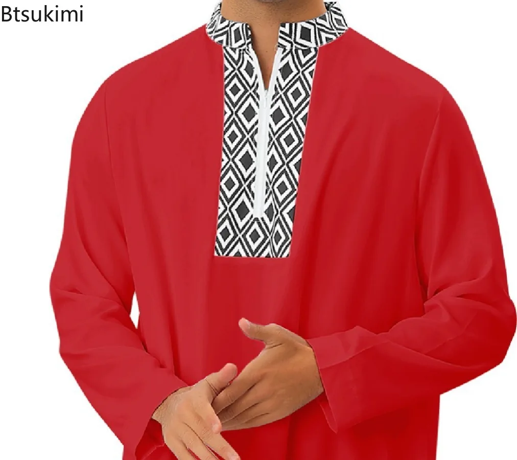 جديد 2025 ملابس رجالية إسلامية قفطان مغربي مطرز يدويًا فضفاضًا وقابل للتنفس عباية جوبا ثوب للرجال رداء إسلامي #6