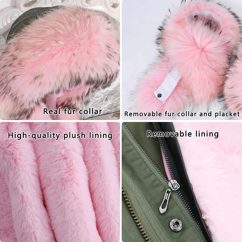 Maomaokong 2024 fur parka Winter Women Jacket With fox fur Women Parkas Real Fur Coat Natural Raccoon Fur Collar Hooded Warm