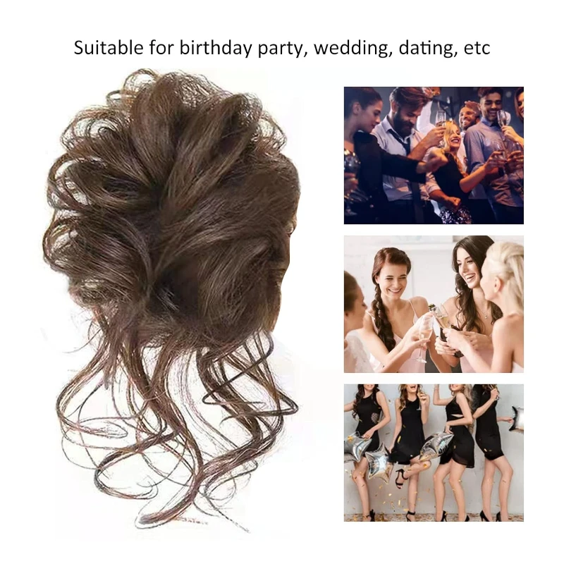 Synthetic Messy Hairs Bun Curly Donut Chignon with Elastic Band Hair Extensions Fake Wigs for Women Diademas Para El Pelo Mujer