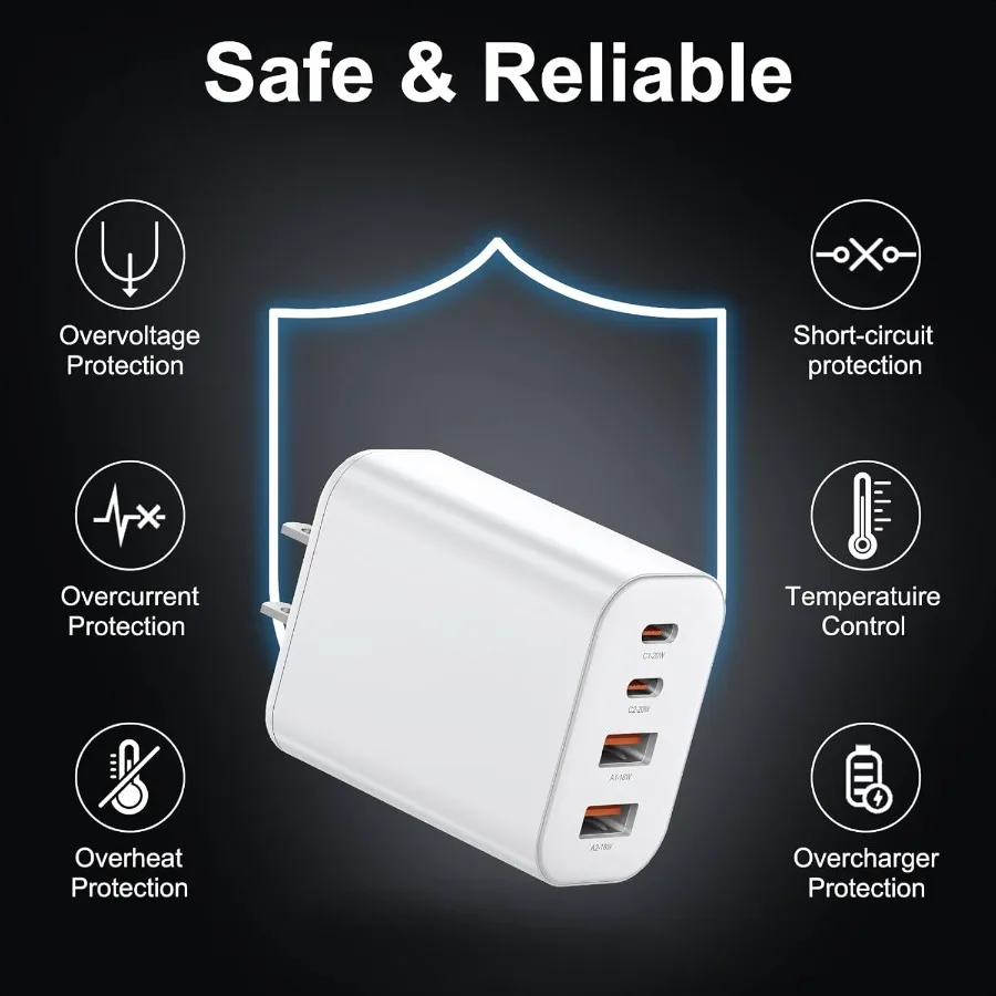 USB C Charger Block 3Pack 40W Wall Plug Fast Charging Block 4Port PD + QC Power Adapter Type C Charging Blocks Cube Compatible