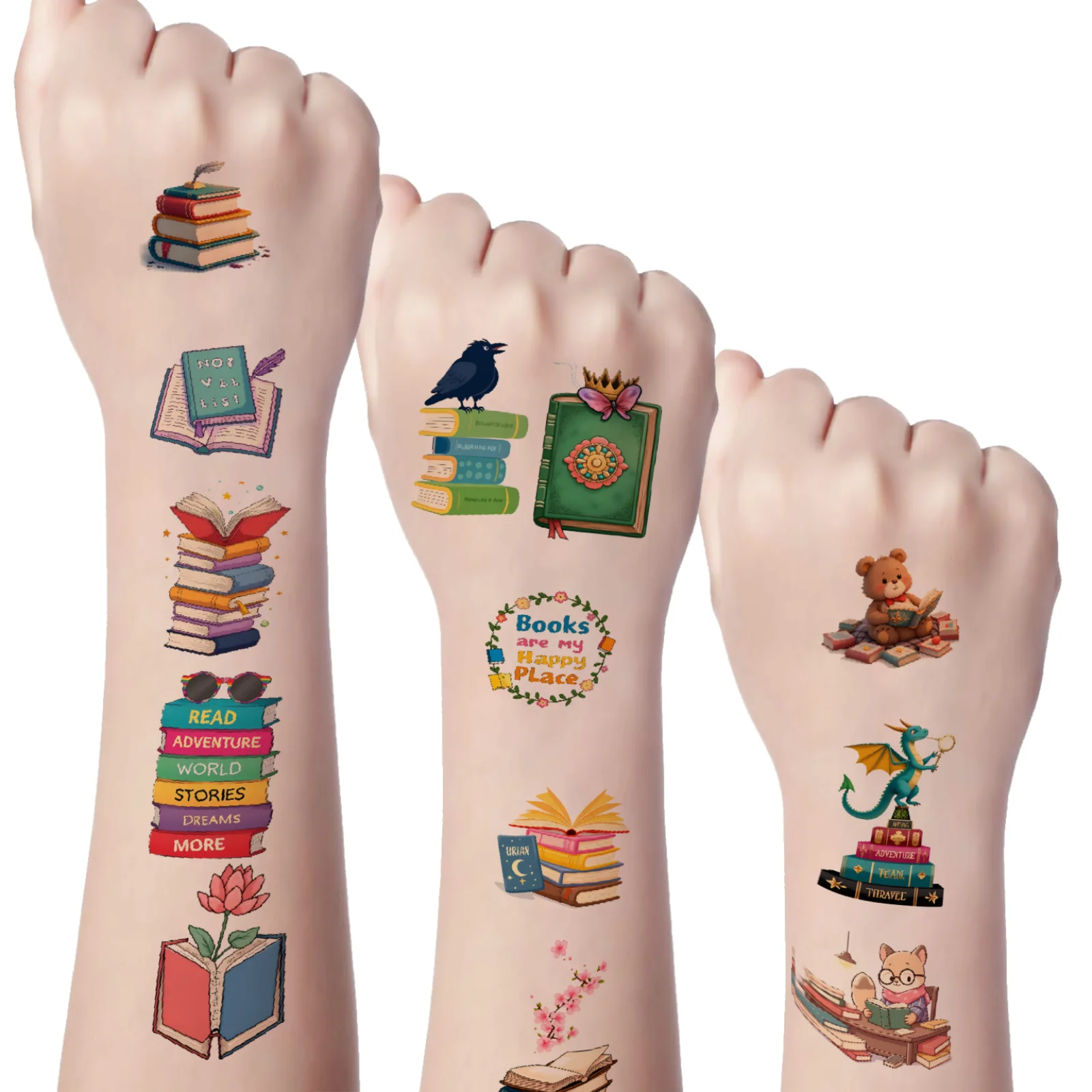 

54 шт., временные татуировки, наклейки для книг, водонепроницаемые долговечные наклейки для тела, наклейки для чтения для рук, плеч