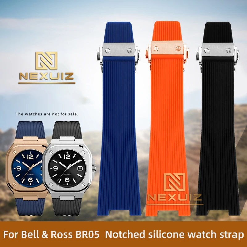 

High Quality Waterproof Silicone Watch Strap For Bell Ross BR05 Series Men's Rubbber Watch Band Concave Interface 12mm Bracelet