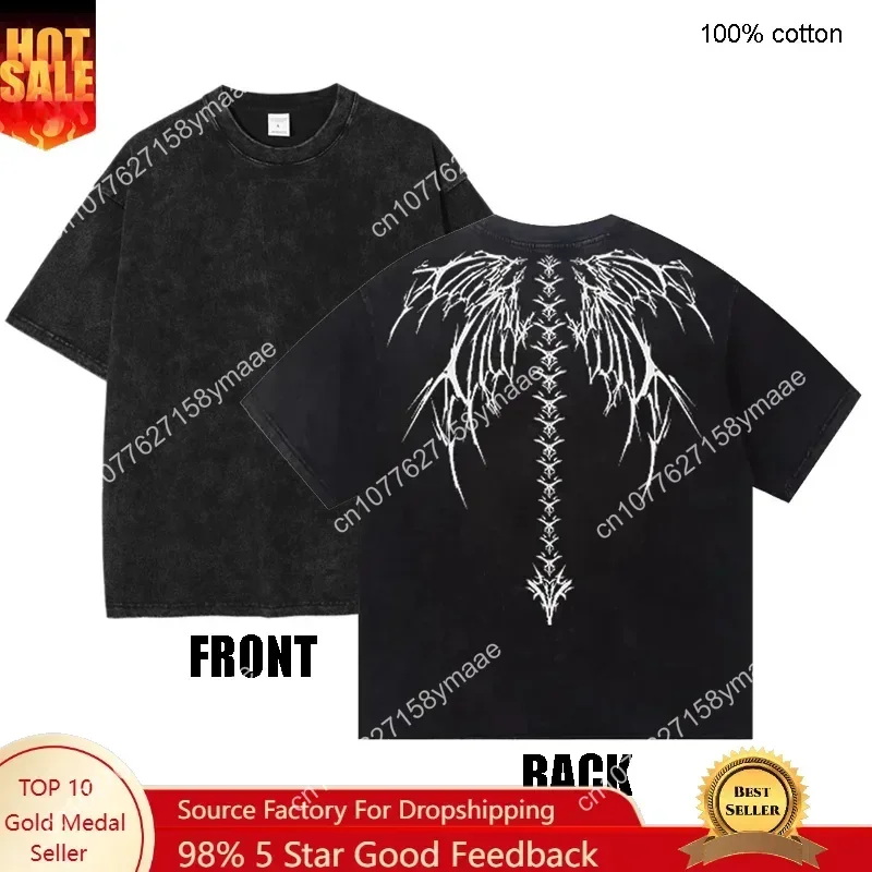 American Style Wide T-shirt Men Retro Heavyweight Thorns Short Sleeve Harajuku Summer Street Trendy Old Washed Oversized Clothes
