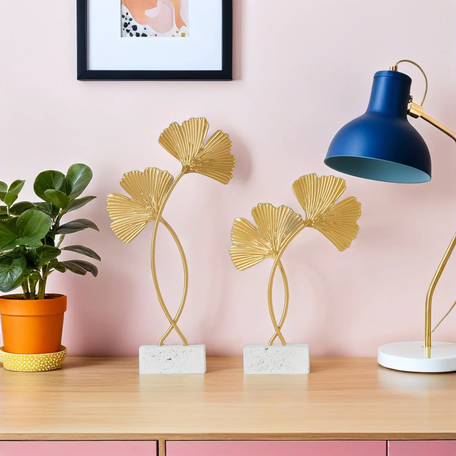 

2pcs Silver Ginkgo Leaf Decorative Ornaments Smooth Surface Golden Iron Craft For Home Office Desktop Living Room Nordic Style