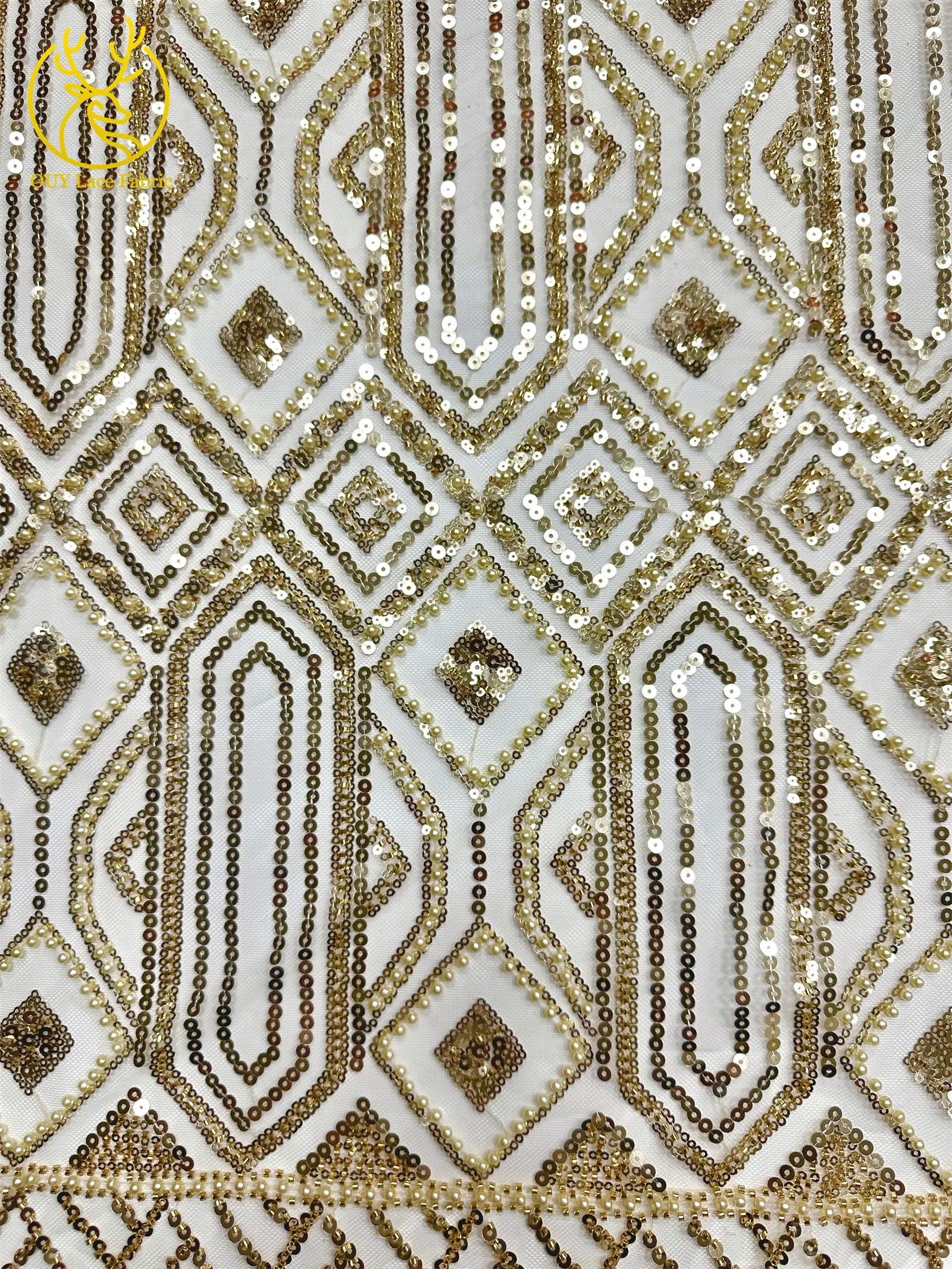 Gold Luxuriöser Afrikanischer Perlen-Spitzenstoff 2026 Hochwertiger Französischer Nigerianischer Mesh-Pailletten-Spitzenstoff für Party-Abendkleider Nähen – Detail 7
