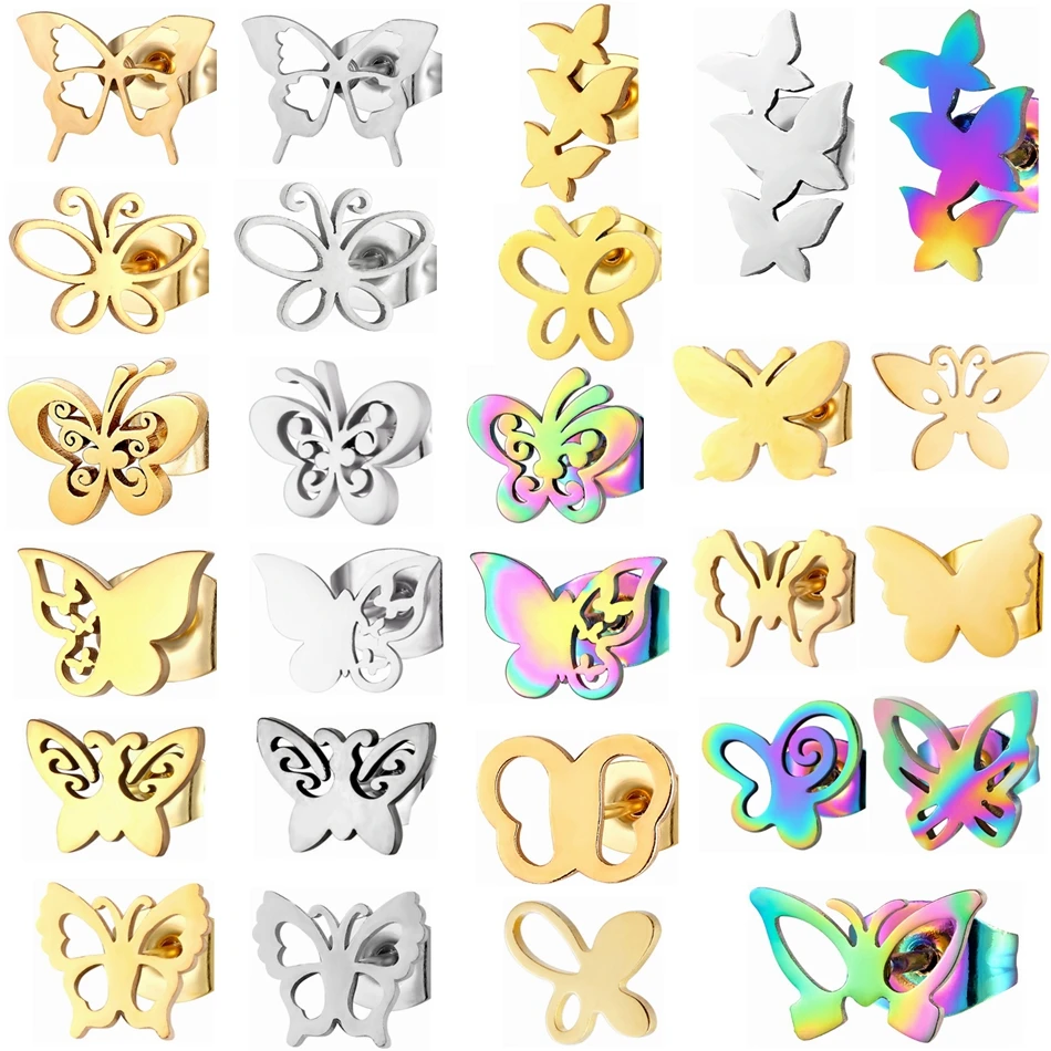 12 Pairs Insect Butterfly Earrings Casual Fashion Jewelry For Women Girls Stainless Steel Stud Earrings Set Cheap Resale Gifts