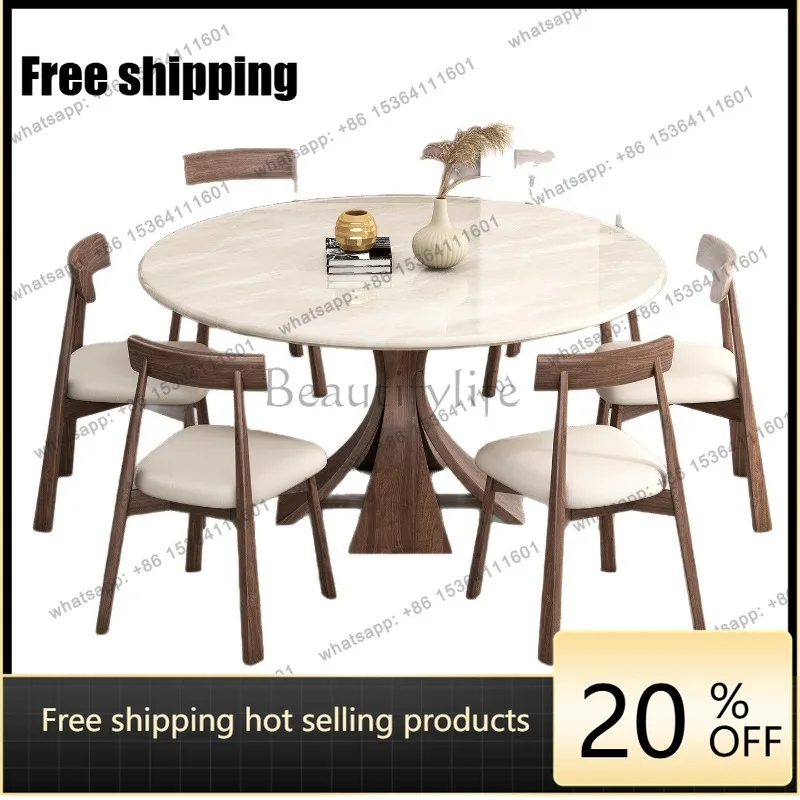 YJ natural white jade luxury stone dining table high-end marble round table living room home