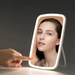 Vanity Makeup Mirror with LED Brightness Adjustable Compact Cosmetic Mirror with Touch Screen Portable Handheld USB Rechargeable