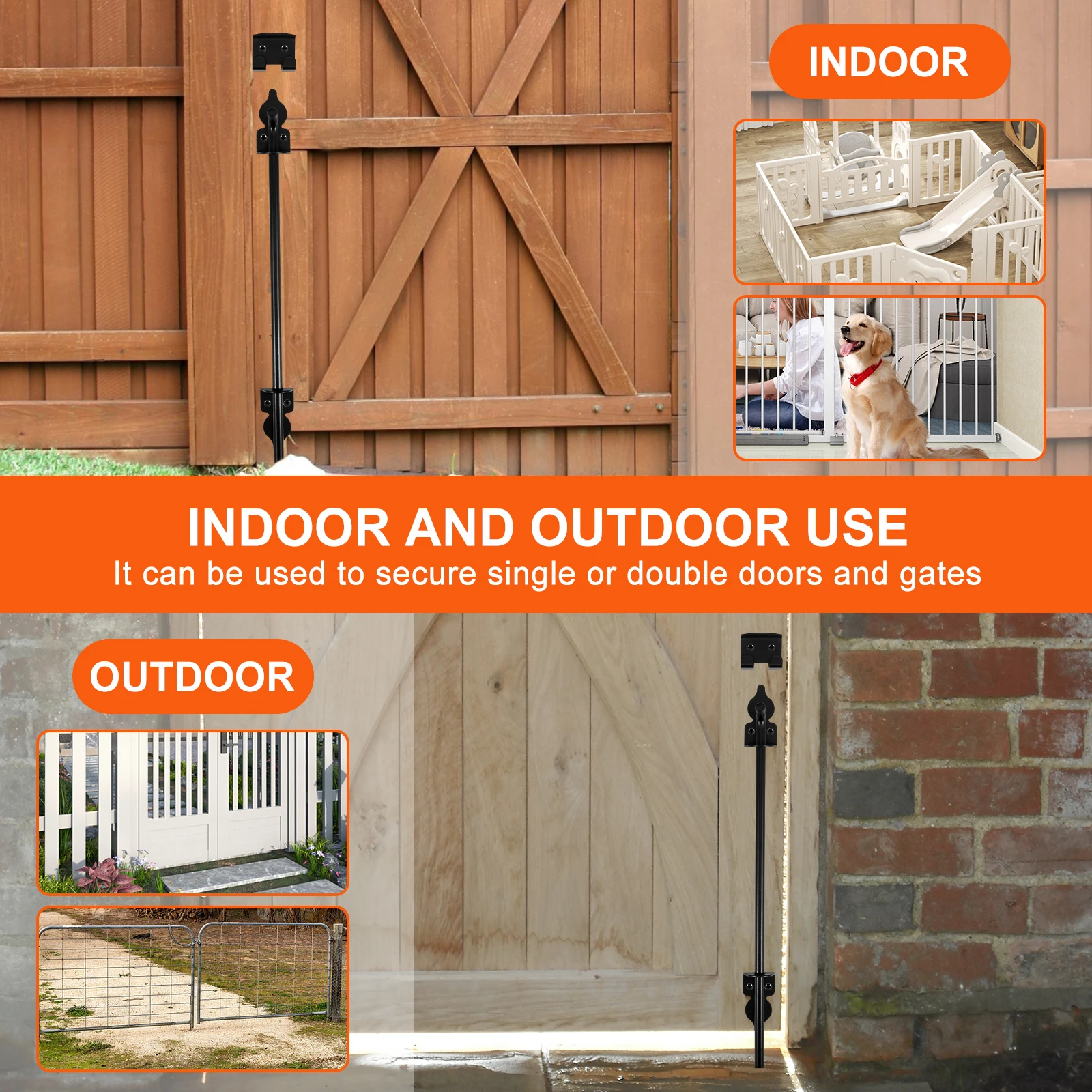 Slide Bolt Latch Gate Drop Rod Kit 12 inch/18 inch French Door Lock Door Bolt Lock Slide Gate Cane Bolt Stainless Steel Door Lat