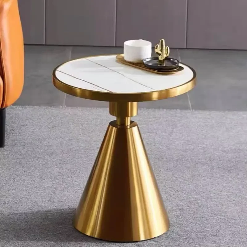 Hot Sale Shiny Golden Round Marble Table Top Side Table Stainless Steel Coffee Tables