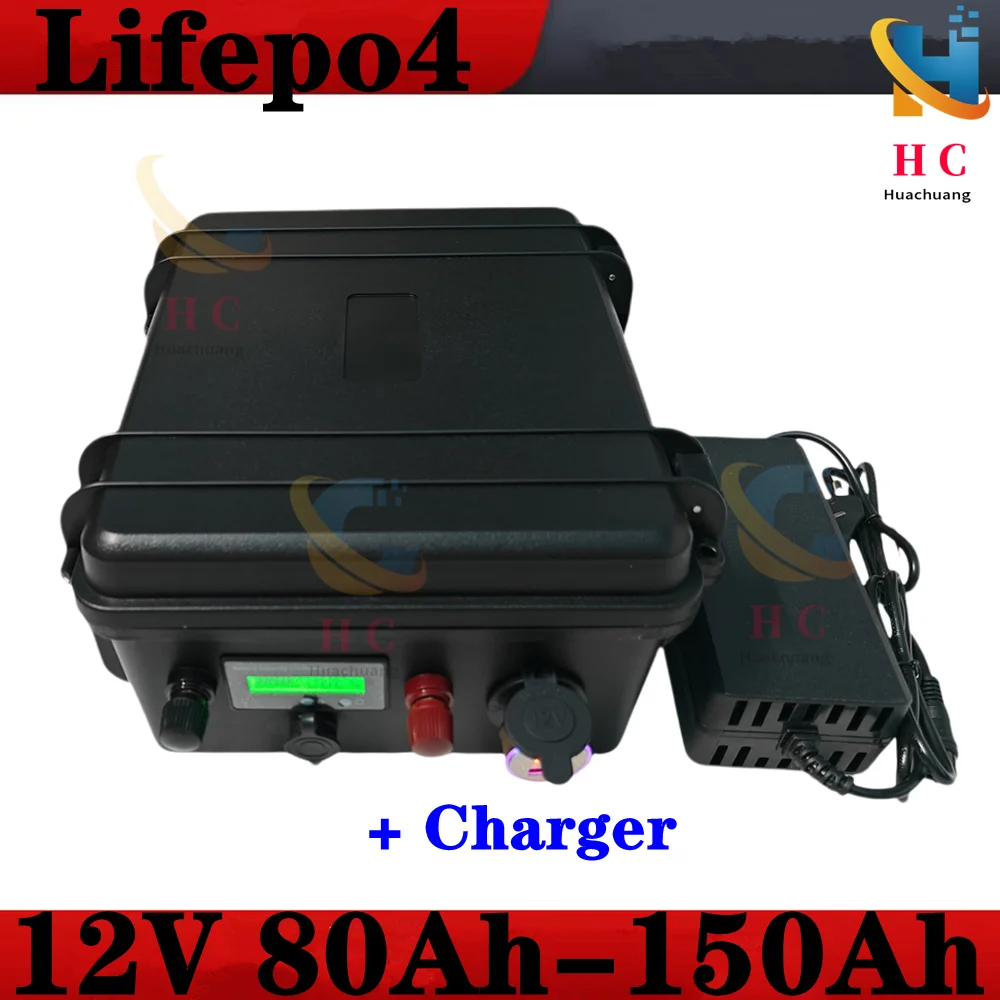 80ah 100ah 120ah 150ah LiFePO4 Battery pack with 10A Charger for Boat propeller battery, Camper/scooter, golf trolley/carts,