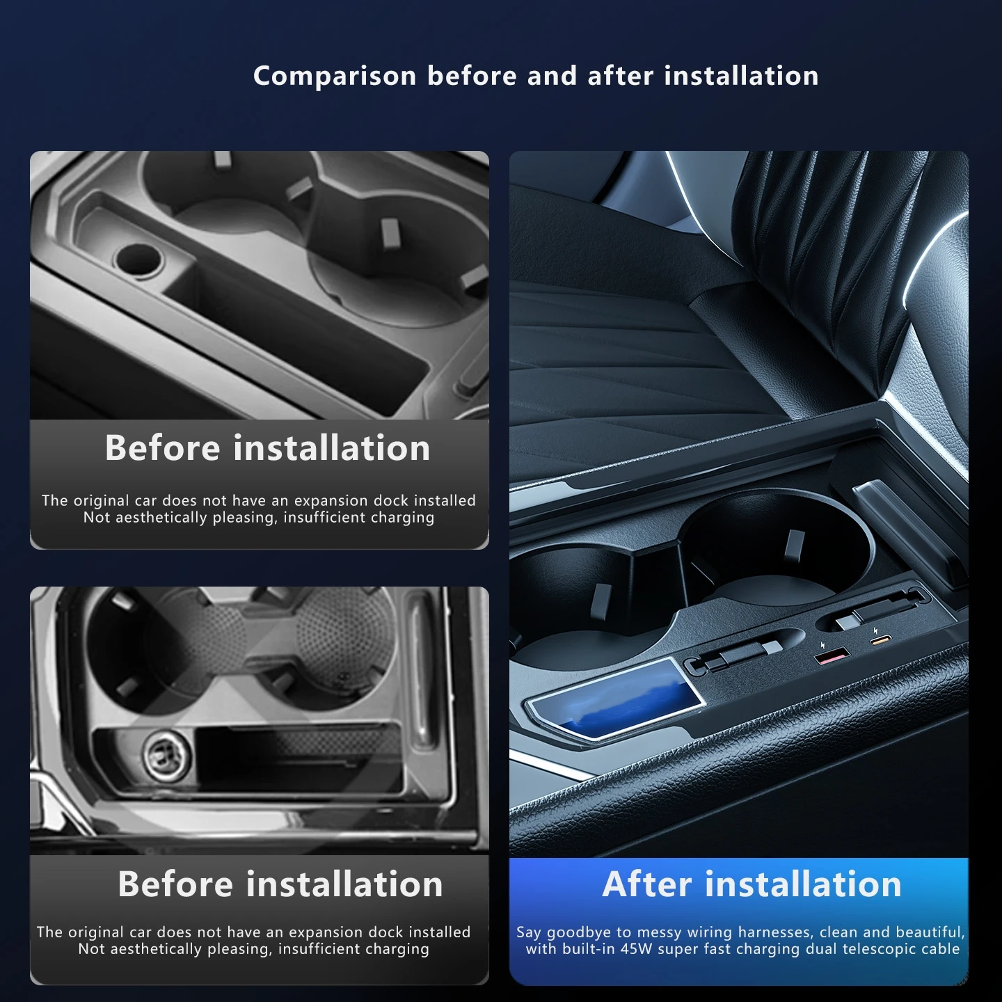 2019-2025 para VW Passat cargador rápido de coche estación de acoplamiento 130W encendedor de cigarrillos divisor convertidor USB