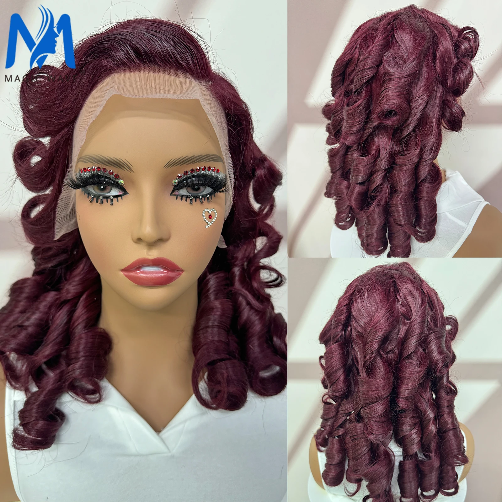 

300% Density Egg Roll Wave 99J Burgundy 13x4 HD Lace Frontal Wig Loose Wave Brazilian Transparent Lace Human Hair Wigs for Women