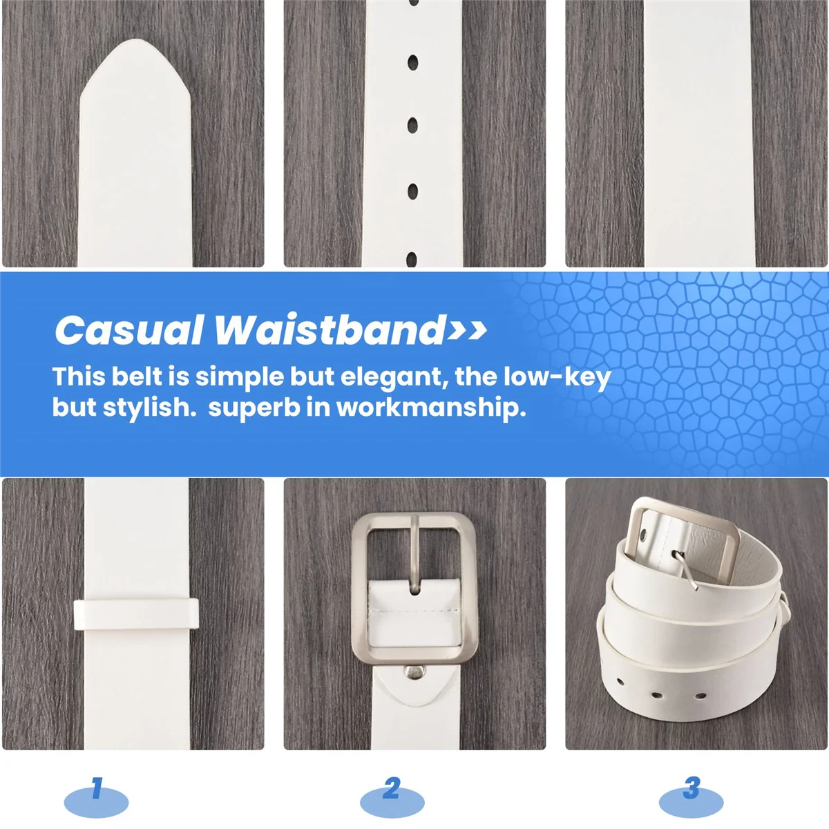 เข็มขัดคาดเอวลำลองสำหรับผู้ชายเข็มขัดหนังสังเคราะห์หัวเข็มขัดเข็มขัดสายรัดเอวสีขาว