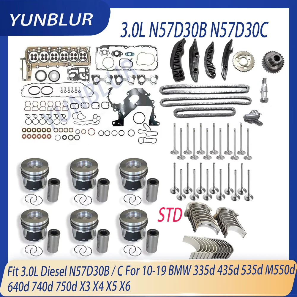 

STD Piston Bearing Full Gasket Set Timing Chain Kit Fit 3.0 L N57 D30B C For 10-19 BMW 335d 435d 535d 640d 740d 750d X3 X4 X5 X6