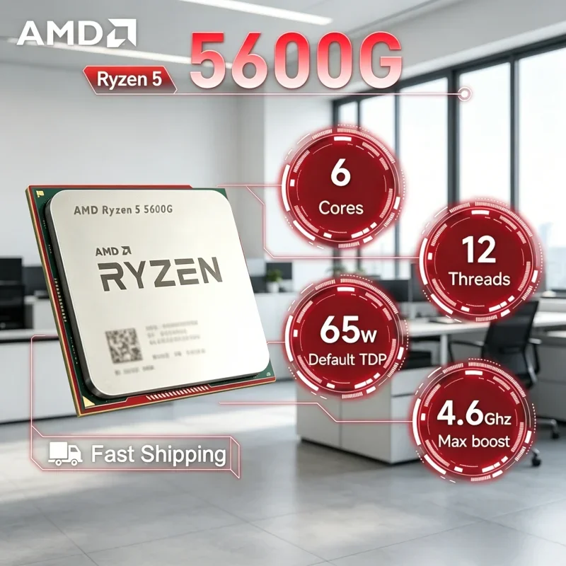 Procesador AMD Ryzen 5 5600G R5 5600G de 6 Núcleos y 12 Subprocesos a 4.4GHz, Socket AM4, Desbloqueado para PC Personalizada, Enviado sin Embalaje de Marca