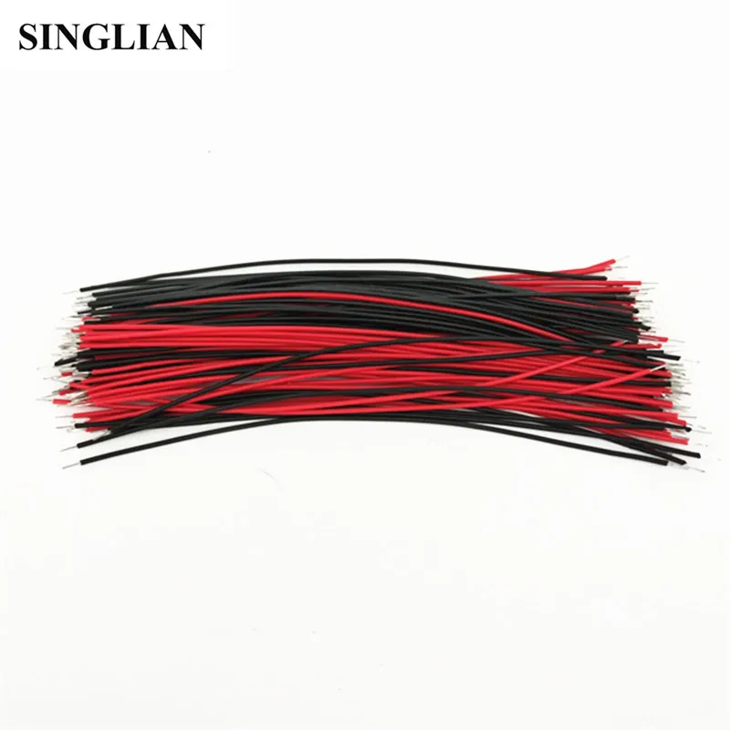 100pcs/lot Double Head Tinned 5/0.8 Conductor Thin Wire 100mm Welding Wire Connecting Wire Jumper Cable Black+Red Each 50pcs