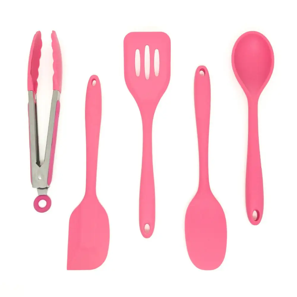 5 Pieces Pink Silicone Utensils Kit-Oikos