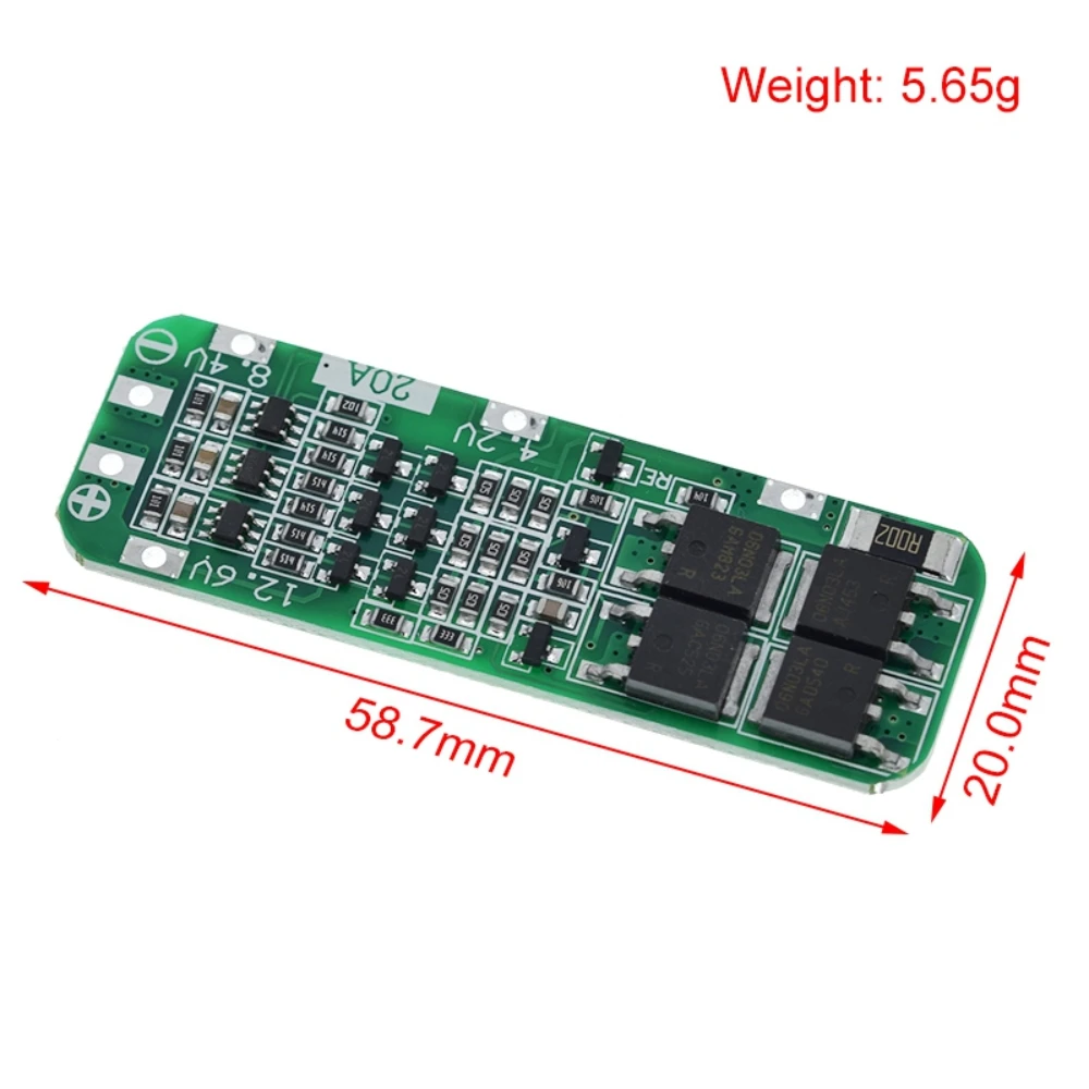 ドリルモーター用PCBMS保護ボード,3s 20a li-ionバッテリー18650充電器,12.6v,64x20x 3.4mm