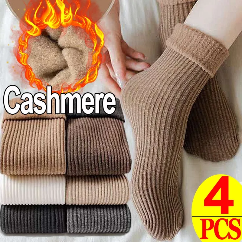 1/2Pairs Cashmere Snow Socks Middle Tube Stocking Winter Thick Vertical Straight Board Plush Postpartum Sox Warmth Floor Hosiery