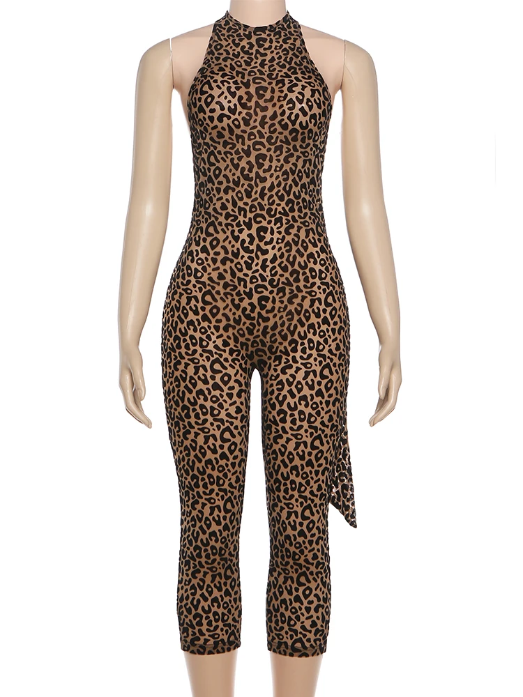 Nibber مثير ليوبارد طباعة رومبير المرأة يتدفقون عارية الذراعين ضيق ضمادة منتصف الليل محب الشارع النشاط أكمام بلايسوت #6