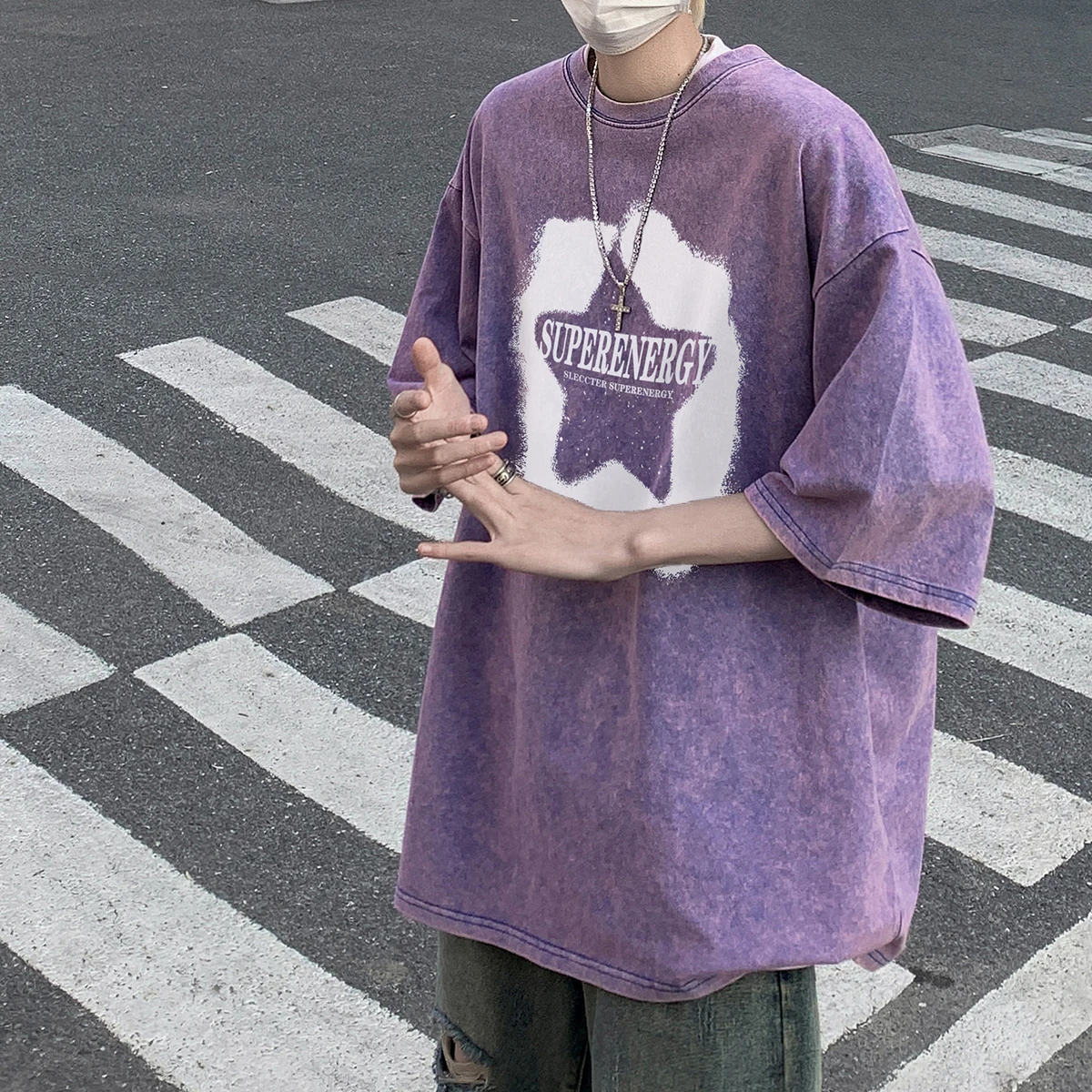 Nadruk z pentagramem koszulki damskie Y2k w stylu amerykańskim w stylu Vintage Plus Size Streetwear 2024 nowy modny fajne koszulki damskie w dużych