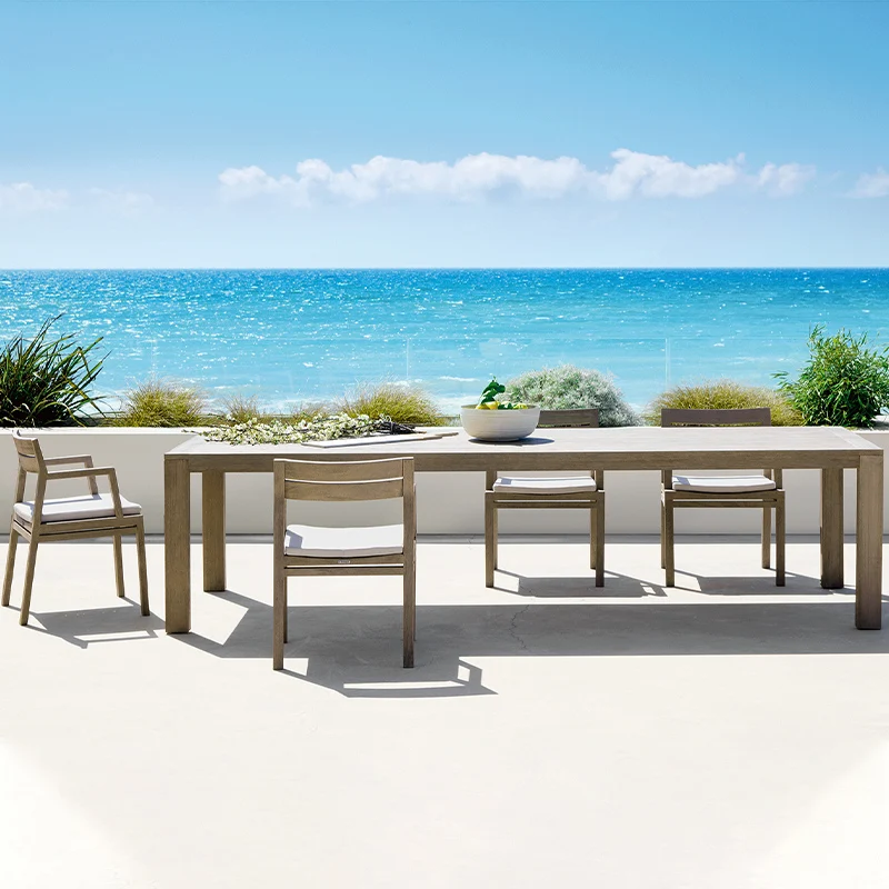 #Patio Garden Outdoor Teak Tables And Chairs Hotel Resorts Restaurant Wooden Furniture Set Patio Villa High End Long Table