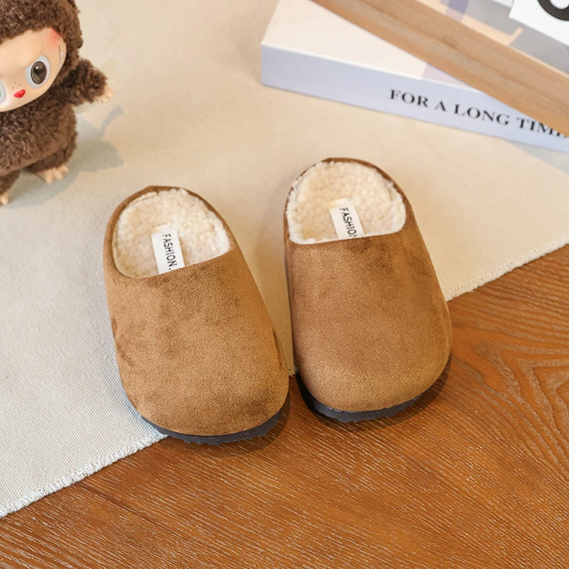 

New Children's cotton Slippers Closed Toe Round Toe Suede Clogs Sandals New Retro Solid Color Flats Bottom Kids Slingback Shoes