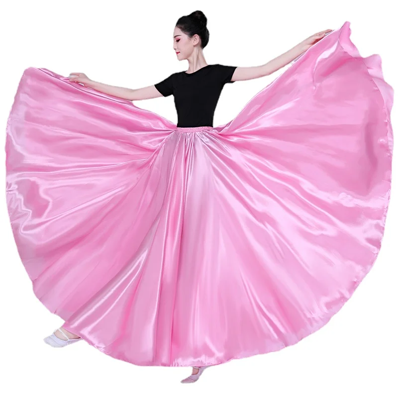 Woman 360 Degree Satin Skirt Belly Dance Female Long Skirts Dancer Practice Wear Assorted Dance Skirt 100cm 110cm 115cm 120cm