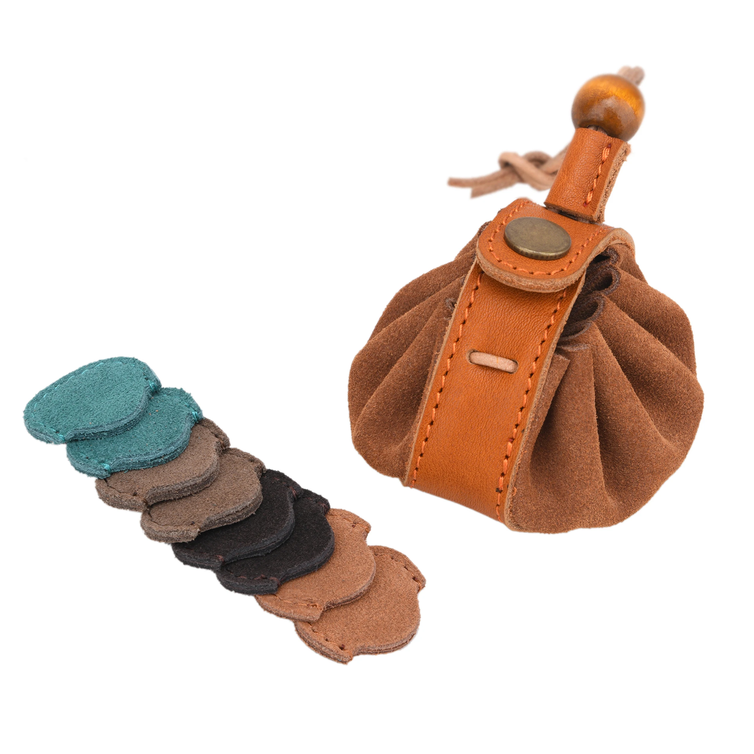 Leather Wallet Coin Pouch Case Drawstring Bag Purse / Leather Guitar Plectrum Pack Bag Pouch Picks Holder Case