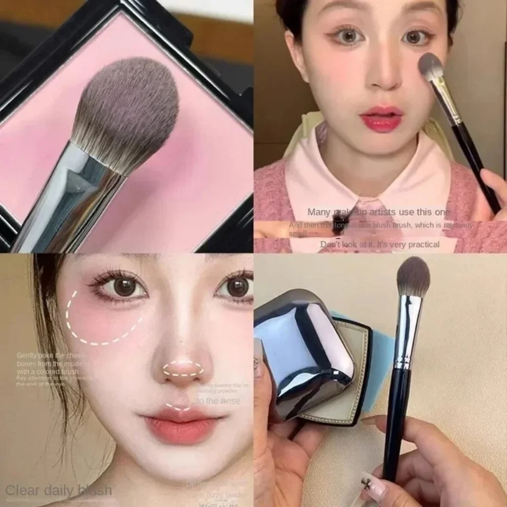 1/2Pcs Peach Heart Blusher Brush - Small Flat Precise for Powder/Cream/Liquid Blush, Makeup Tool view 2