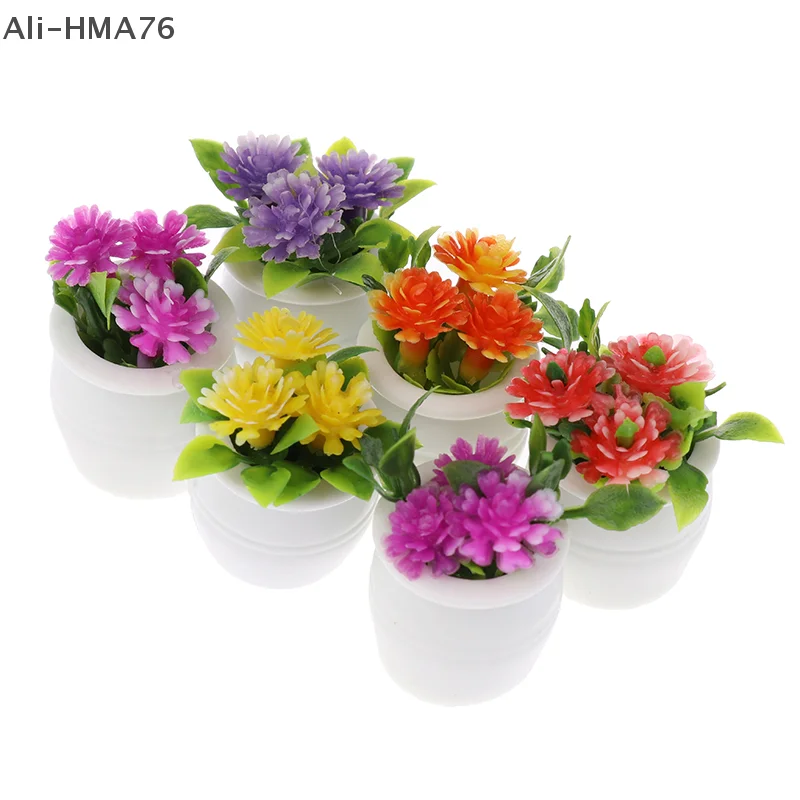 (HMA76) 3 pezzi 2025 1:12 casa delle bambole in miniatura fiore in vaso di plastica pianta verde giocattolo per bambini decorazione casa delle bambole colore casuale