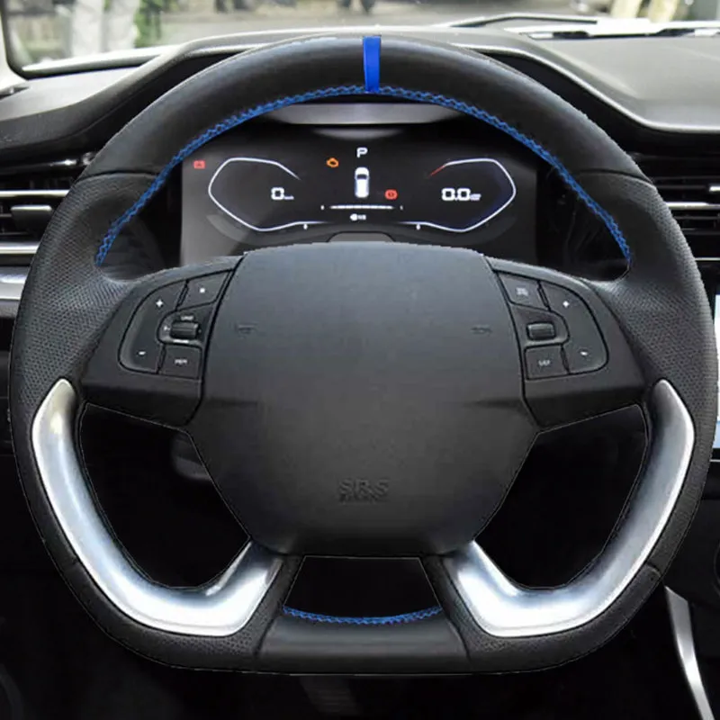 Braids on Car Steering Wheel For Citroen DS5 DS 5 DS4S DS 4S 2013 2014 2015 2016 2017 2018 Perforated Leather Cover blue bar