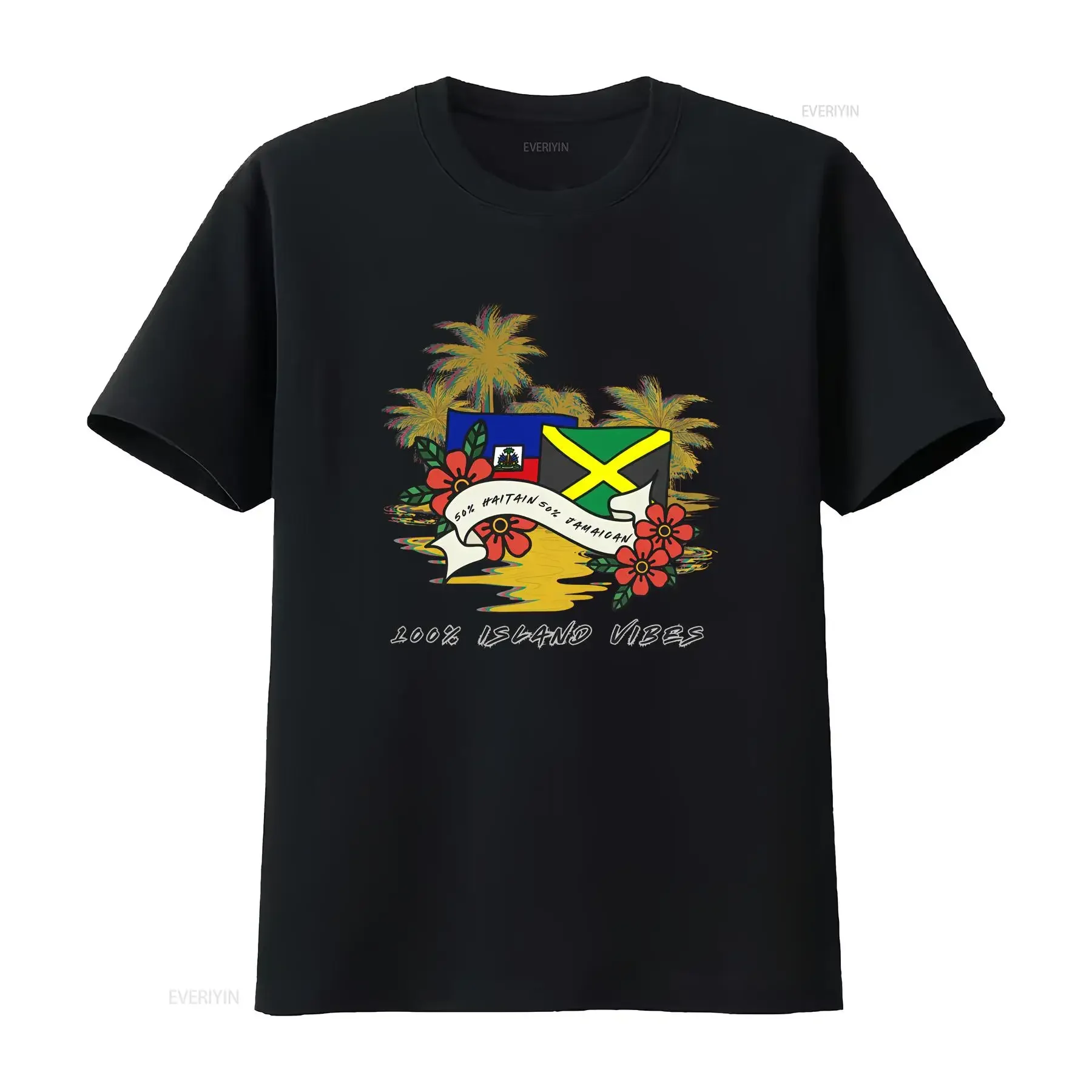 50 Jersey T shirt Haitian and Jamaican vintage Washed Top For Everyday Wear Breathable graphic homme Versatile Soft Casual