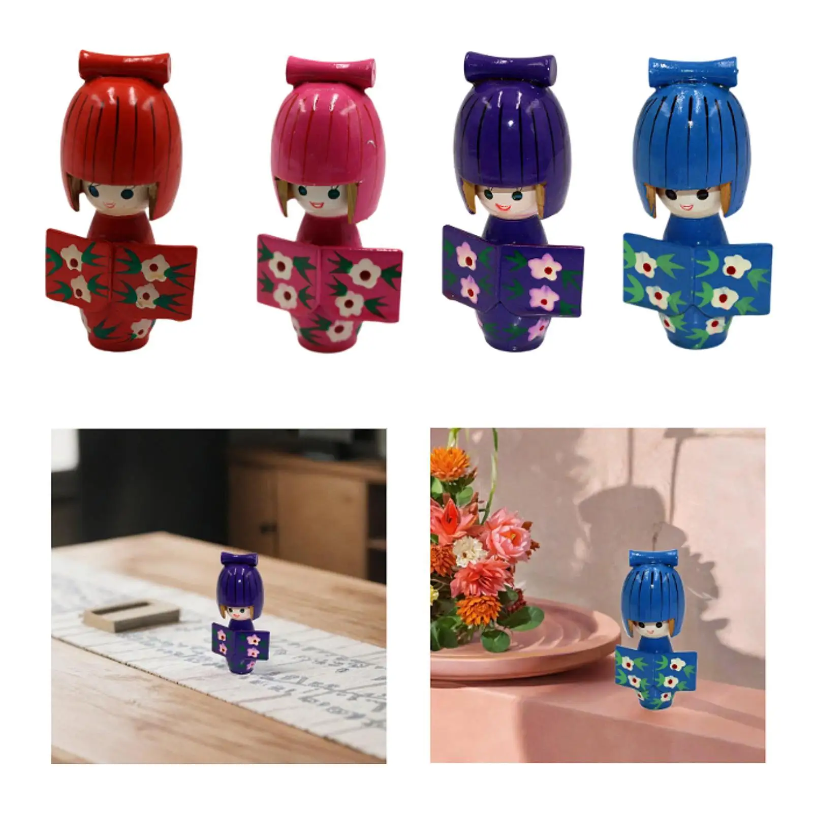 Wooden Kimono Doll Traditional Ornament Collectible Figurine Wood Kokeshi Doll Asian Geisha Doll for Table Home Entryways Shelf