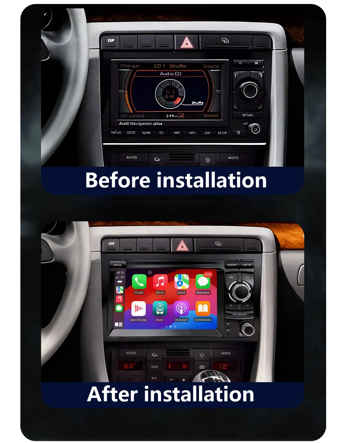 CHSTEK Android Auto Multimedia GPS Navigation Radio For Audi A4 2002 2003-2008 Wireless Carplay Bluetooth WiFi Qualcomm Stereo