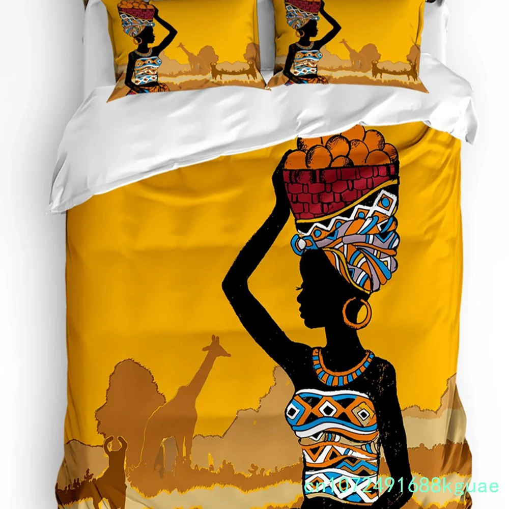 African Black Woman Giraffe Duvet Cover Bed Bedding Set Home Textile Quilt Cover Pillowcases Bedroom Double Bedding Set No Sheet
