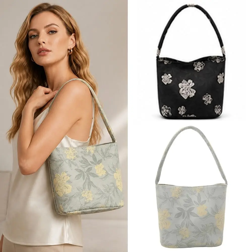 Vintage Chinese Inspired Shoulder Bag Large Capacity Embroidered Underarm Handbag Waterproof Commuting Casual Purse Women