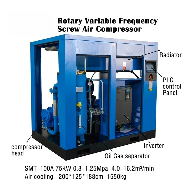 Factory custom 100HP heavy two-stage compression SMT-100A variable speed rotary screw air compressor industrial