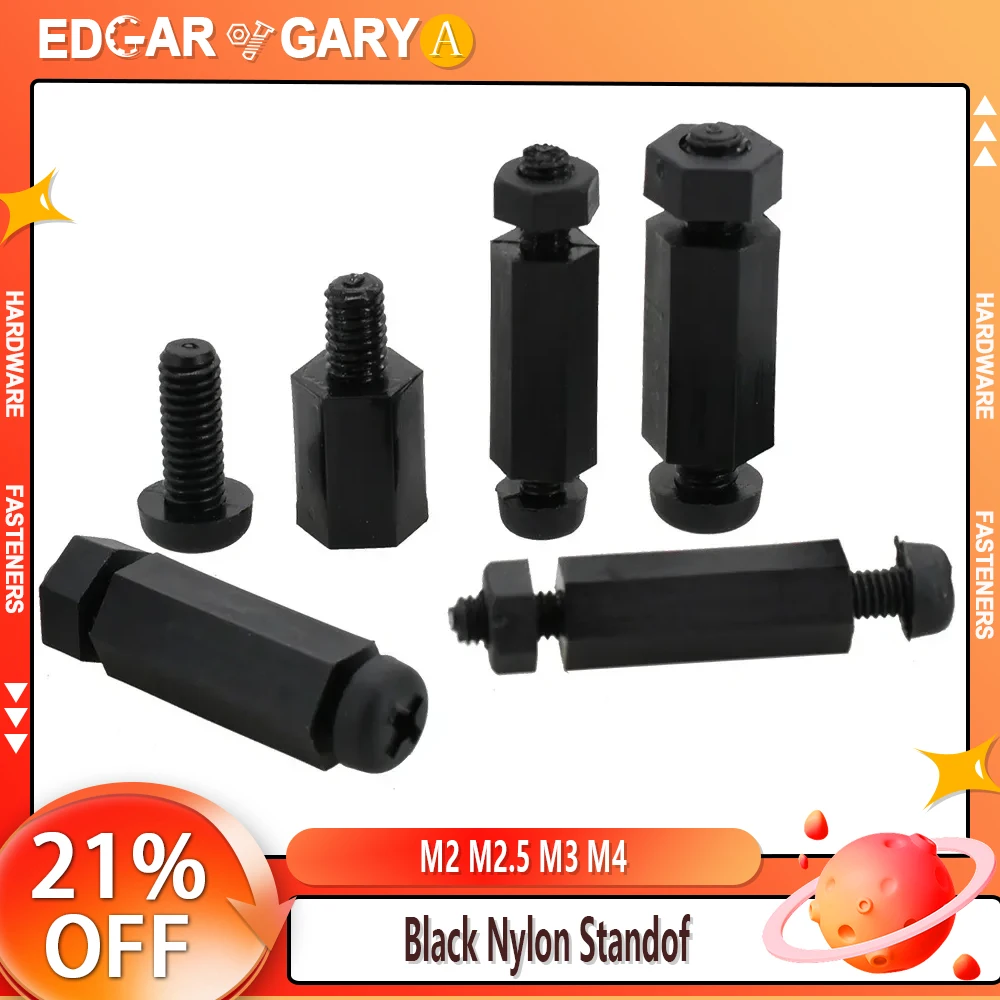 M2 M2.5 M3 M4 Black Nylon Standoff Motherboard Spacing Screw Hex Nut Set PCB Support Pillars Board Rack Stud Column Bolts Spacer