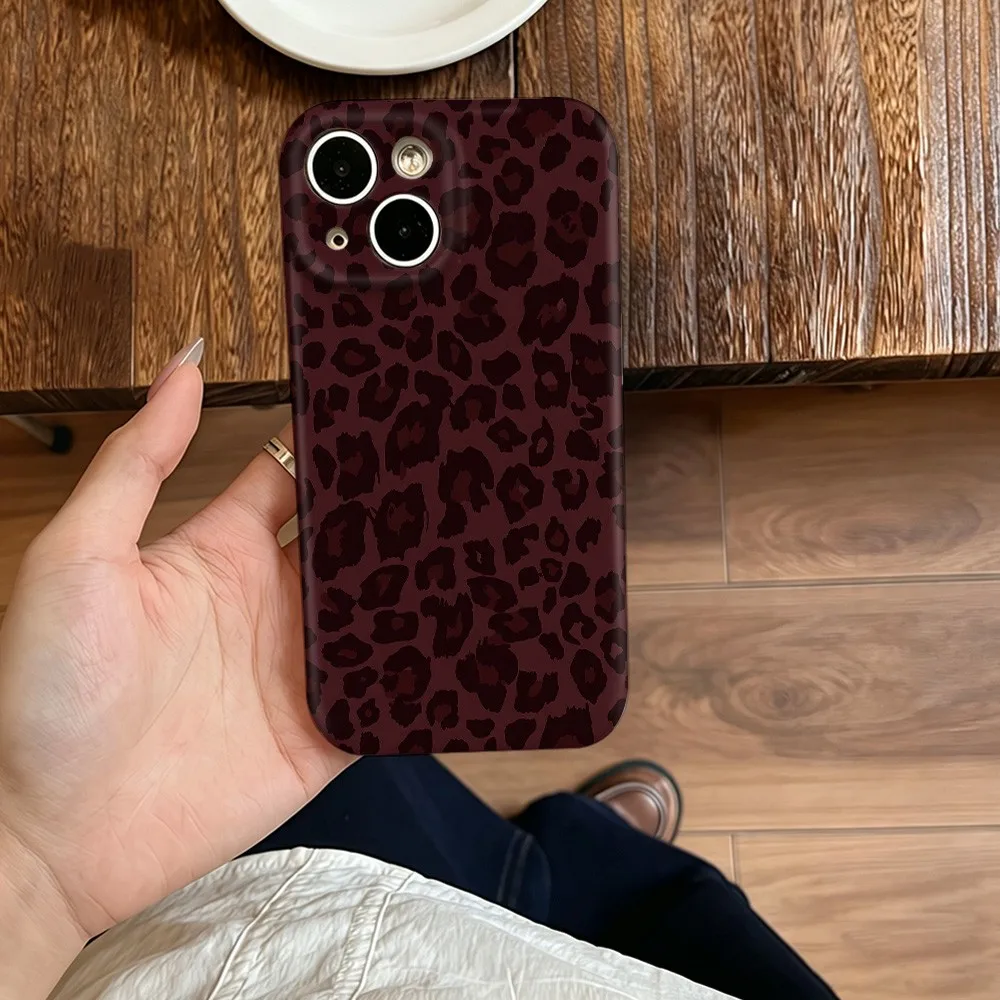 Burgundy Leopard Phone Case for iPhone 18 17e 17 16e 16 15 14 13 12 11 Air Pro Max XS XR XSMax 6 7 8 Plus Glossy Film Hard PC