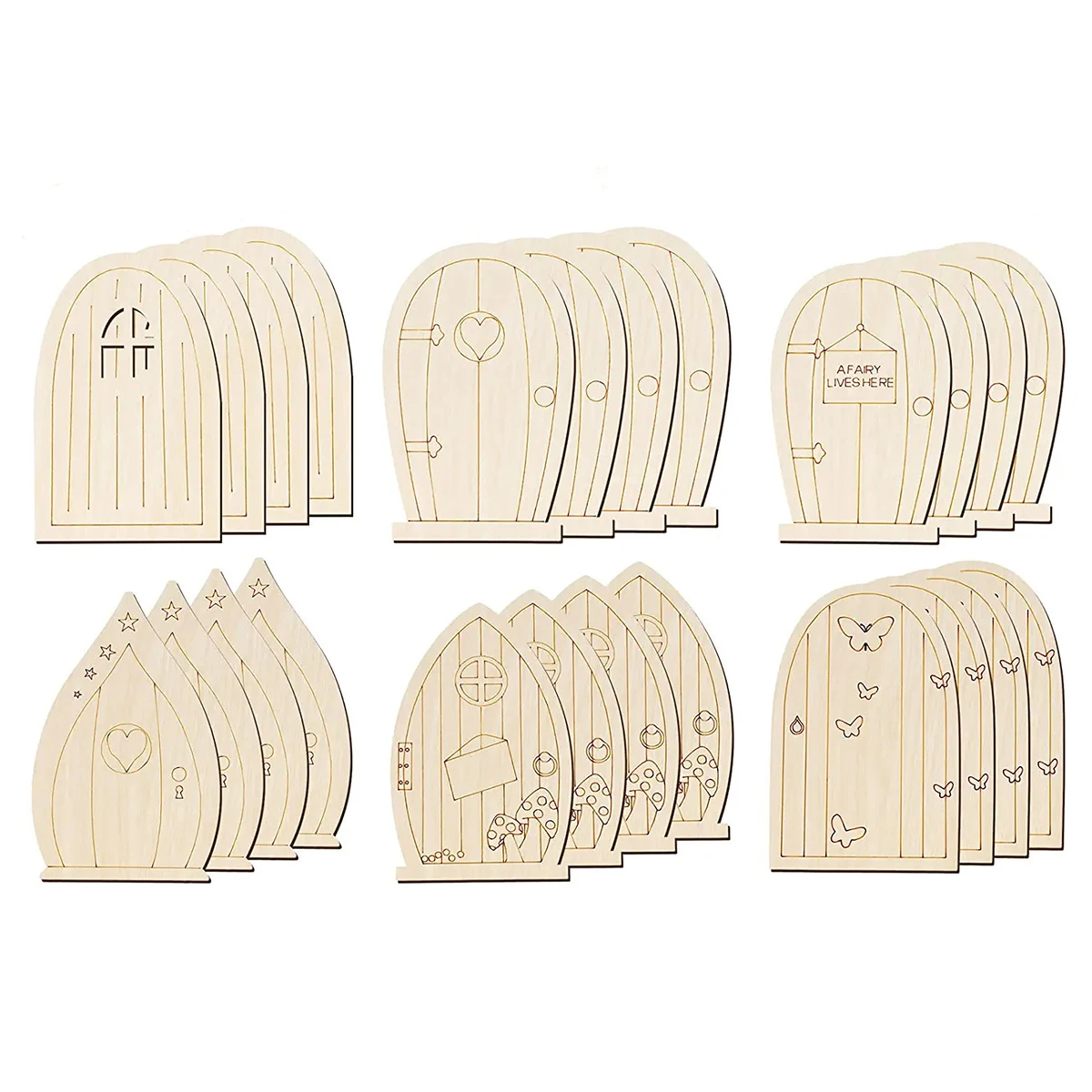 10pcs Blank Wooden Fairy Door Craft Unfinished Miniature Door Wood Mini Fairy House for Garden Home Decor Christmas DIY Making